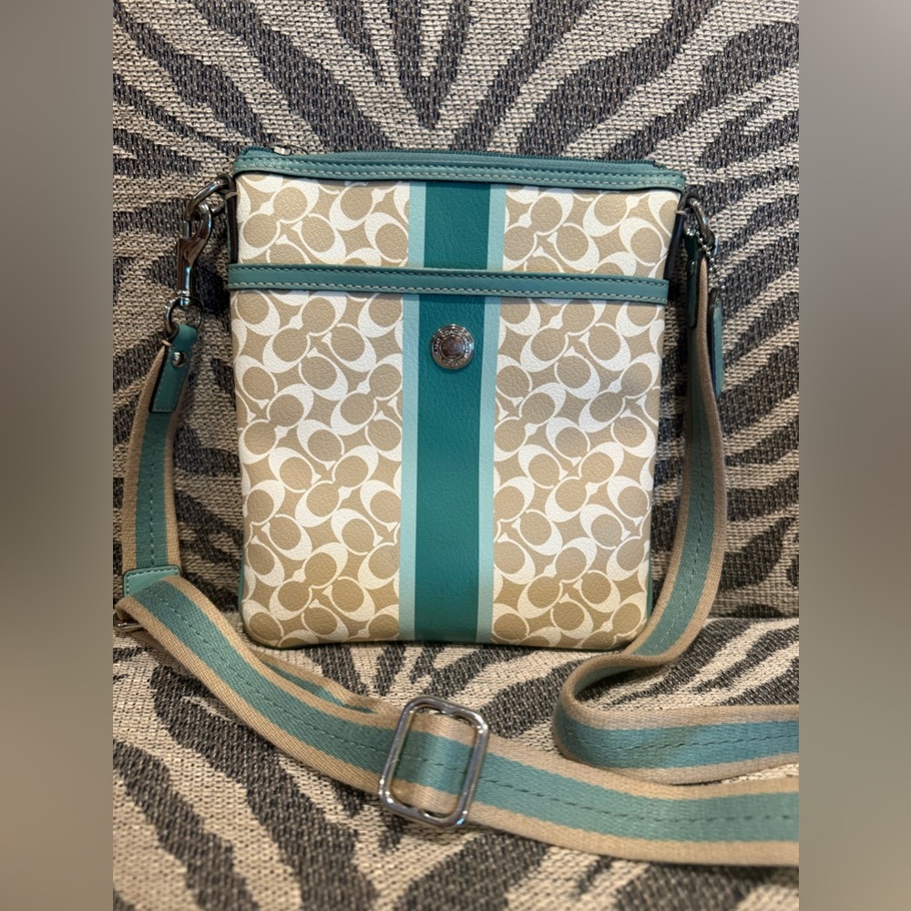 Coach Messenger Crossbody Bag Green/Teal and Cream